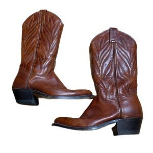 Double H Leather Cowboy Boots Sz 5 1/2 B Brown Cowgirl